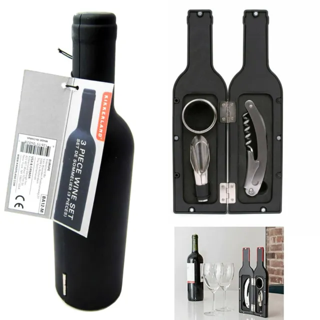 3Pc Botella de Vino Abridor Accesorio Set Regalo Sacacorchos Kit Tapón Vertedor