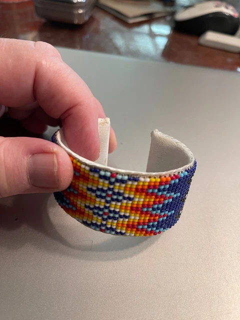 Native American Beaded Bracelet lined with white leather