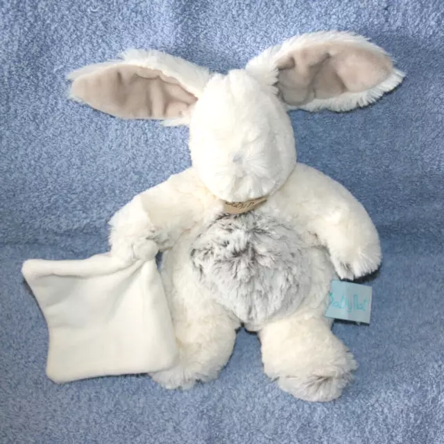 Babynat Doudou Lapin Flocons Blanc Gris Chine Mouchoir Blanc Ref Bn664 Etat Neuf