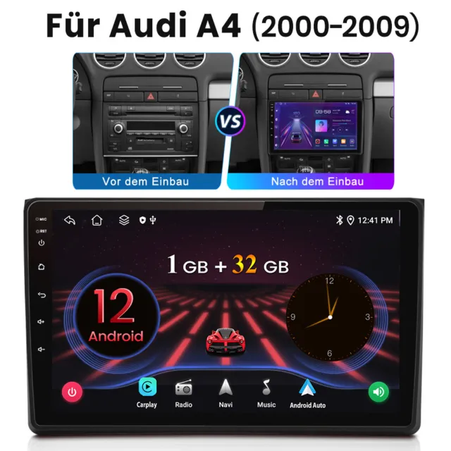 1+32GB Für Audi A4 8E 8H B6 B7 2000-2009 Android 12.0 Autoradio Carplay GPS NAVI