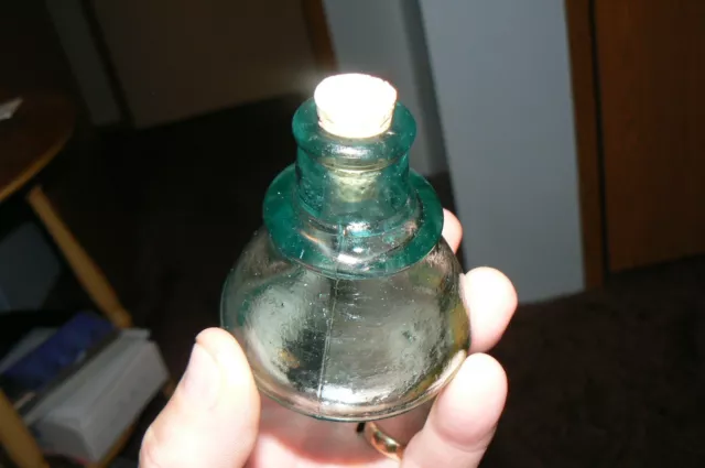 RARE 1860s TO 1880s AQUA BLUE IRON PONTIL CONE INK BOTTLE