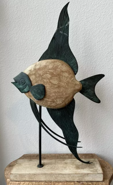 Vintage MCM Mid Century Modern Frederick Cooper Brass & Wood Angelfish Sculpture