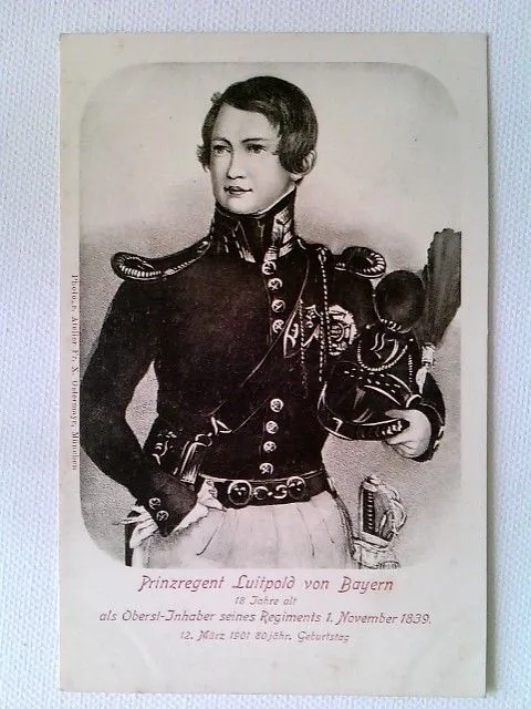 Prinzregent Luitpold von Bayern, 18 Jahre alt (1839), 80. Geburtstag 1901, AK, u