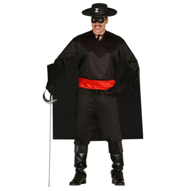 Costume zorro carnevale vestito Bandito Spadaccino cosplay Travestimento Uomo