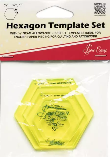 Sew Easy Hexagon 6 pce Template Set 1/4" seam allowance ER971 patchwork quilting