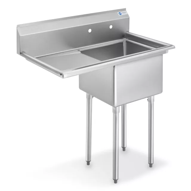 NSF Stainless Steel 18" Single Bowl Commercial Kitchen Sink w/ Left Drainboard