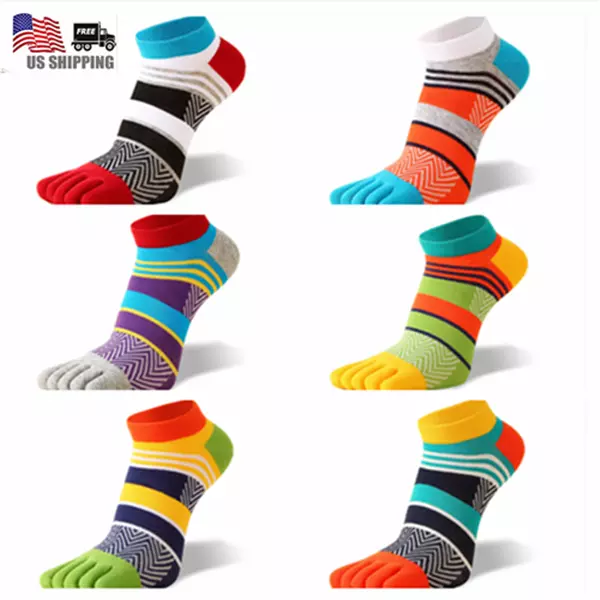 5Pack Men Ankle Solid Casual Sport Athletic Five Finger Toe Low Cut Cotton Socks