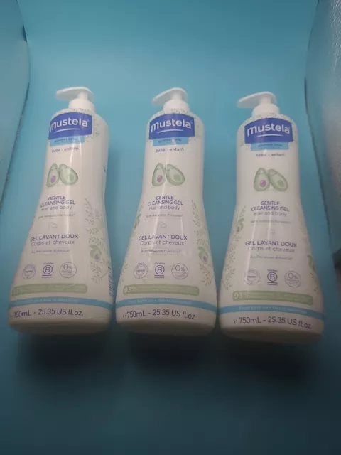 3 Mustela Gentle Cleansing Gel Hair & Body+ AVOCADO Baby Shampoo & Soap 25.35 oz