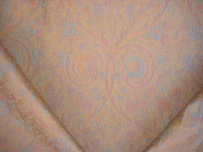 12-5/8Y Kravet Lee Jofa Apricot Aqua Floral Scroll Brocade Upholstery Fabric