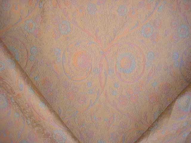 12-5/8Y Kravet Lee Jofa Apricot Aqua Floral Scroll Brocade Upholstery Fabric