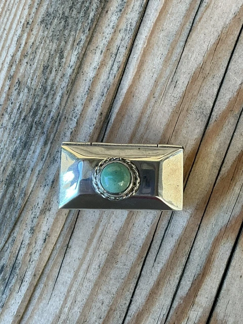Ancienne Boîte à Pilules En Argent Massif Sterling – Poinçonnée – Style Sud-Ouest Turquoise