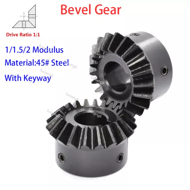 1/1.5/2 Modulus 20/25/30Tooth 90° 1:1 Pairing Motor Bevel Gear With Keyway