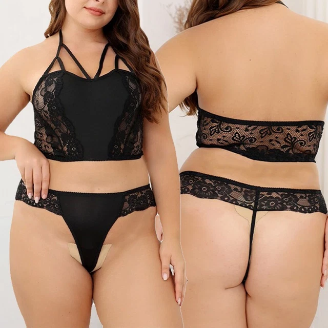 Sous-vêtements femmes See Through vêtements de nuit sans fil plongeon 2 pièce