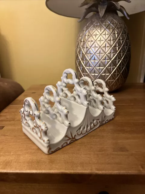 Vintage Style Ceramic Toast Rack White And Gold Design