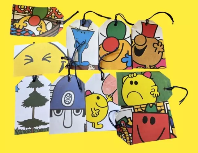 Mr Men Gift Tags (Pack of 10) Genuine Hand Crafted Upcycled