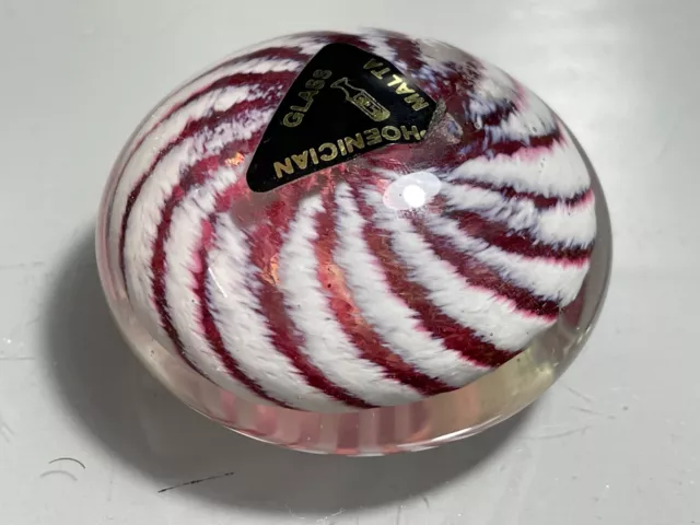 Beautiful Maltese Phoenician Pink & White Spiral Stripes Art Glass Paperweight