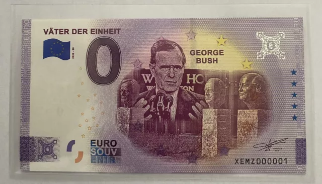 0 Euro Souvenir Schein Billet - Väter der Einheit George Bush Numero 001 Nr. 1