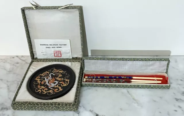 Group Of Two Vintage Chinese Items - "Dragon Medalion" And Cloisonne Chopsticks