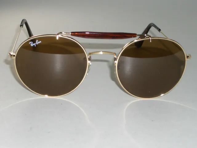 Vintage B&L Ray-Ban W0921 Vuas Gold/Tort B15 Brown Round Aviator Sunglasses New