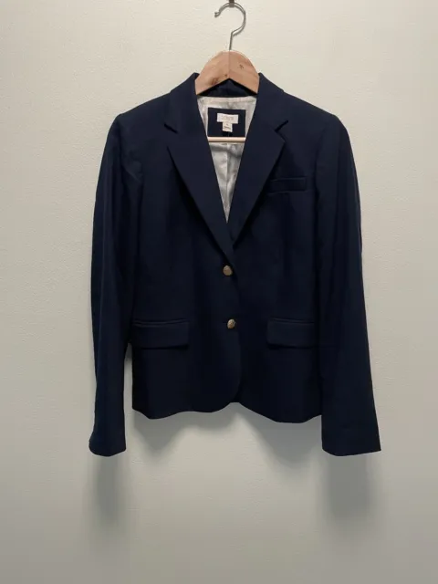 J. Crew Womens Keating Schoolboy Blazer Sz 6 Navy Wool Blend Gold Buttons Preppy