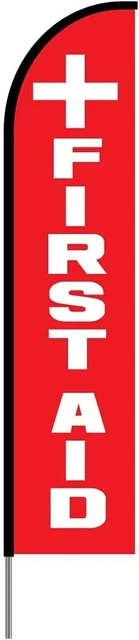 First Aid Flag Feather Swooper Banner Pole Kit Outdoor Business Sign Display,