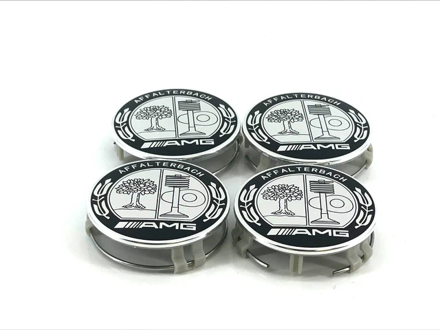 4x WHEELS CENTER CAPS AMG AFFALTERBACH EMBLEM 75MM MERCEDES BENZ WREATH RIM OEM