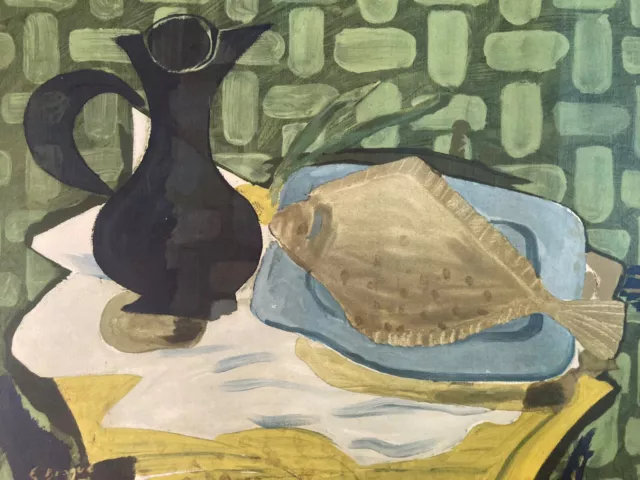 Rare Très belle lithographie Au Poisson de Georges Braque signé Cubisme Cubiste