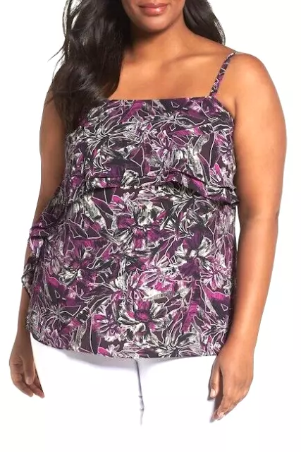 Nordstrom Rack Women's Double Ruffle Floral Camisole Top Purple Plus Size 16W BN