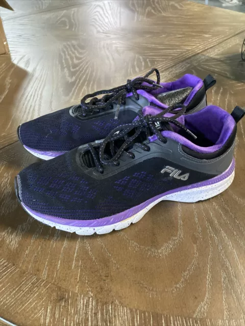 FILA OUTREACH Womens 11 Memory Foam Black with Purple Running Shoes  Used