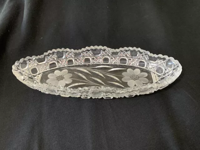 11-1/2" Relish Bread Tray Dish Bowl American Brilliant ABP Cut Glass Crystal