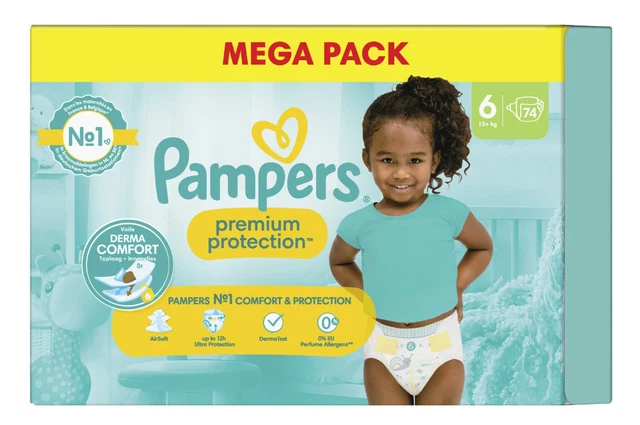 Pack 74 Couches PAMPERS " Premium protection " Taille 6 (13+ KG) Bébé Baby Dry