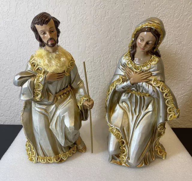 VINTAGE 1990’s KURT S ADLER MARY AND JOSEPH GOLD AND SILVER PAPER MACHE LARGE 9”