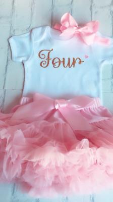 Le ragazze 4th Compleanno quattro Vestito Tutu quarto T-Shirt/Gilet Party Top Baby Rosa Oro