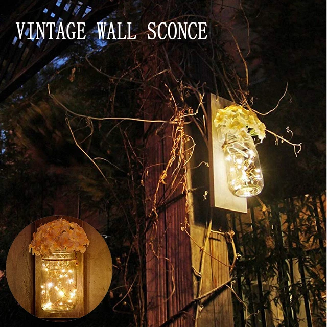 2 Wall Lamps In Rustic Style With Silk Hydrangeas And Vintage Wrought Iron NEW