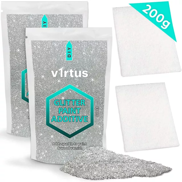 V1rtus Silver Premium Glitter Paint Additive (2 x100g) Plus 2 x Buffing Pads