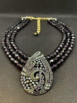 Vintage HEIDI DAUS Purple Glass Art Deco Style  Rhinestone Necklace
