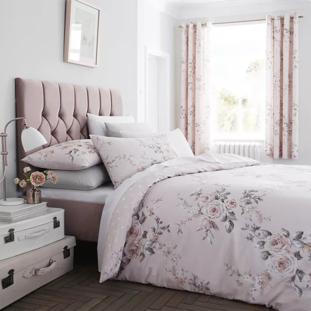 Blush Catherine Lansfield Canterbury Floral Bedding Curtains Matching Range