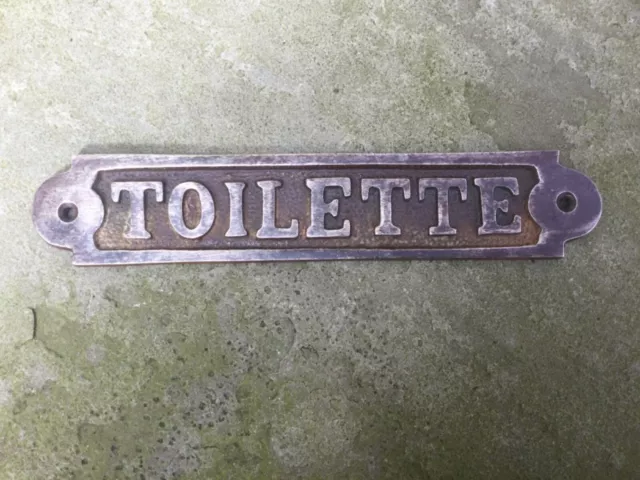 Vintage Cast Brass French "Toilette" Toilet Door Sign Pub Bar Restaurant Home
