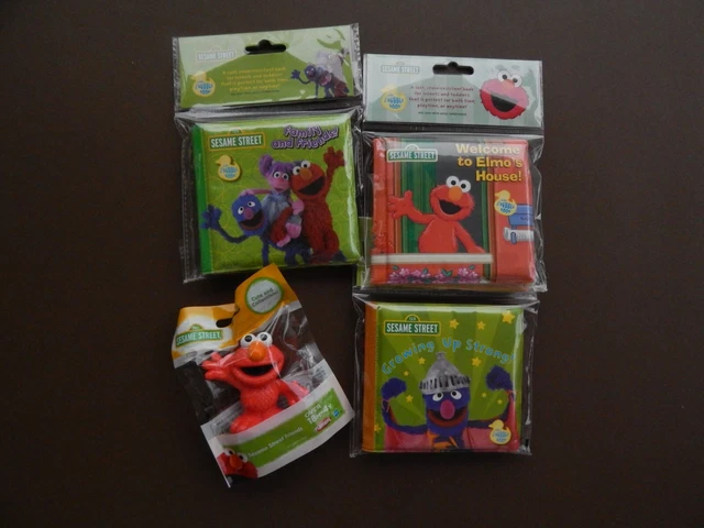 NEW 3 bath books & 1 Figure SESAME STREET Elmo Grover ABBY