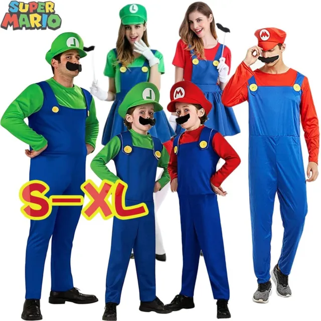 Adult Kids Super Mario Luigi Bros Men Women Cosplay Costume Fancy Dress Outfit