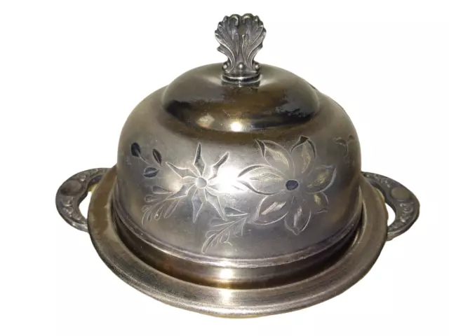 Antique Ornate Floral Westminster Heavy Silver Plate Round Sugar Butter Dish