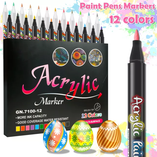 12x Paint Pens Set Water Based Paint Art Markers Coloring Pen Acrylic Paint-.-