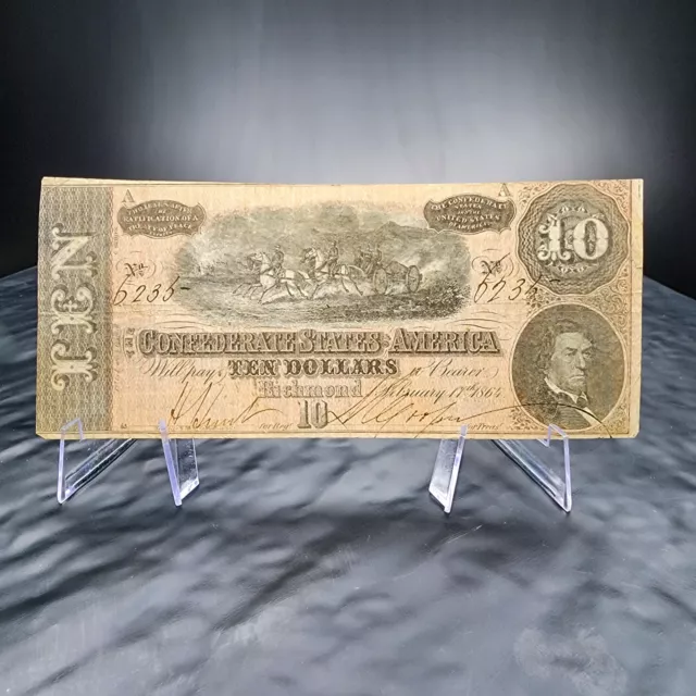 1864 $10 Ten Dollars CSA Confederate States of America Currency Note Richmond 📜