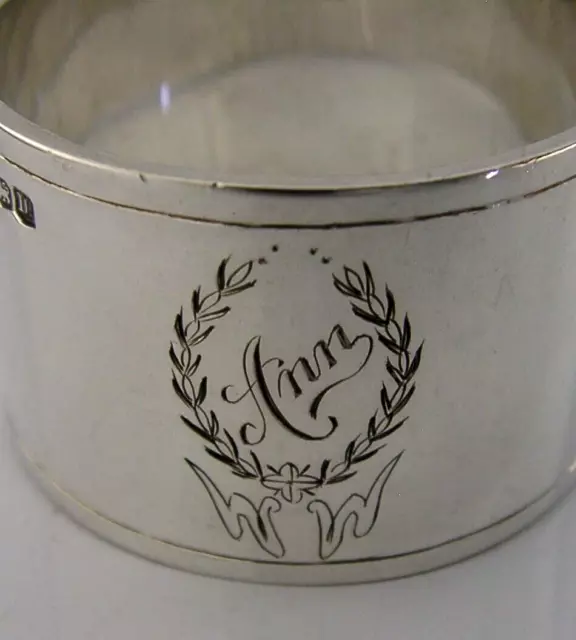 VERY HEAVY 68g ENGLISH SOLID STERLING SILVER NAPKIN RING 1929 engraved Ann
