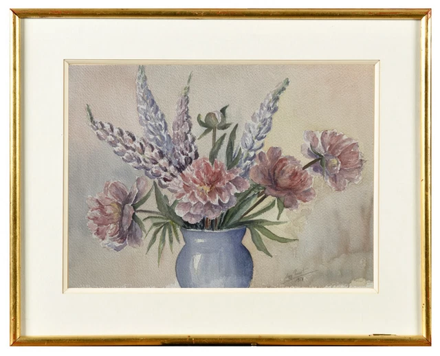 Aquarelle Ancienne Signée Vittorio Guidotti - Bouquet De Fleurs - Dimensions 21,5x16,5 Cm - Papier Insolé