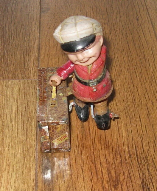VTG WIND UP C.K Trademark Man Suitcase Walking Litho Tin & Celluloid