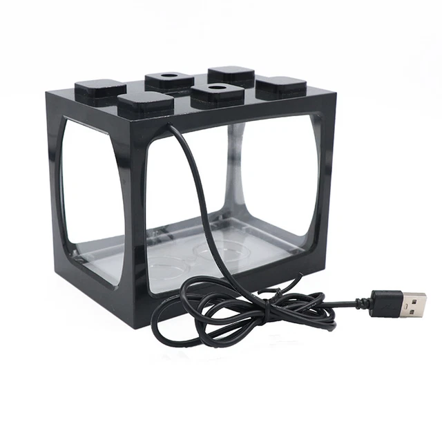 USB Mini Fish Tank Small Aquarium LED Light Home Decor Kids Gift Office Desktop 3