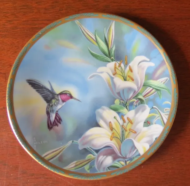 Pickard “Ruby Throated Hummingbird and Lilies’ by Cyndi Nelson 1989 6” Plate 