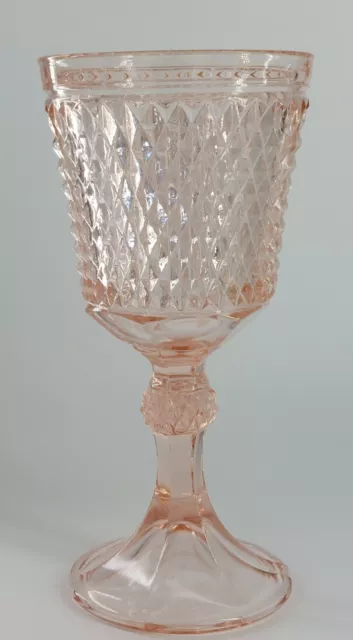 Vintage Indiana Glass Pink Diamond Point Flower Vase / Footed Urn