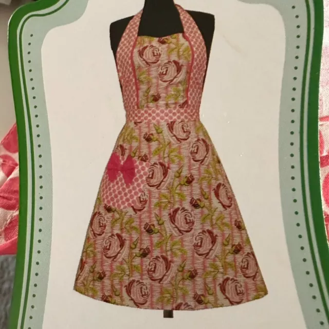 Simply Envogue Pink White Green Floral Kitchen Apron One Size